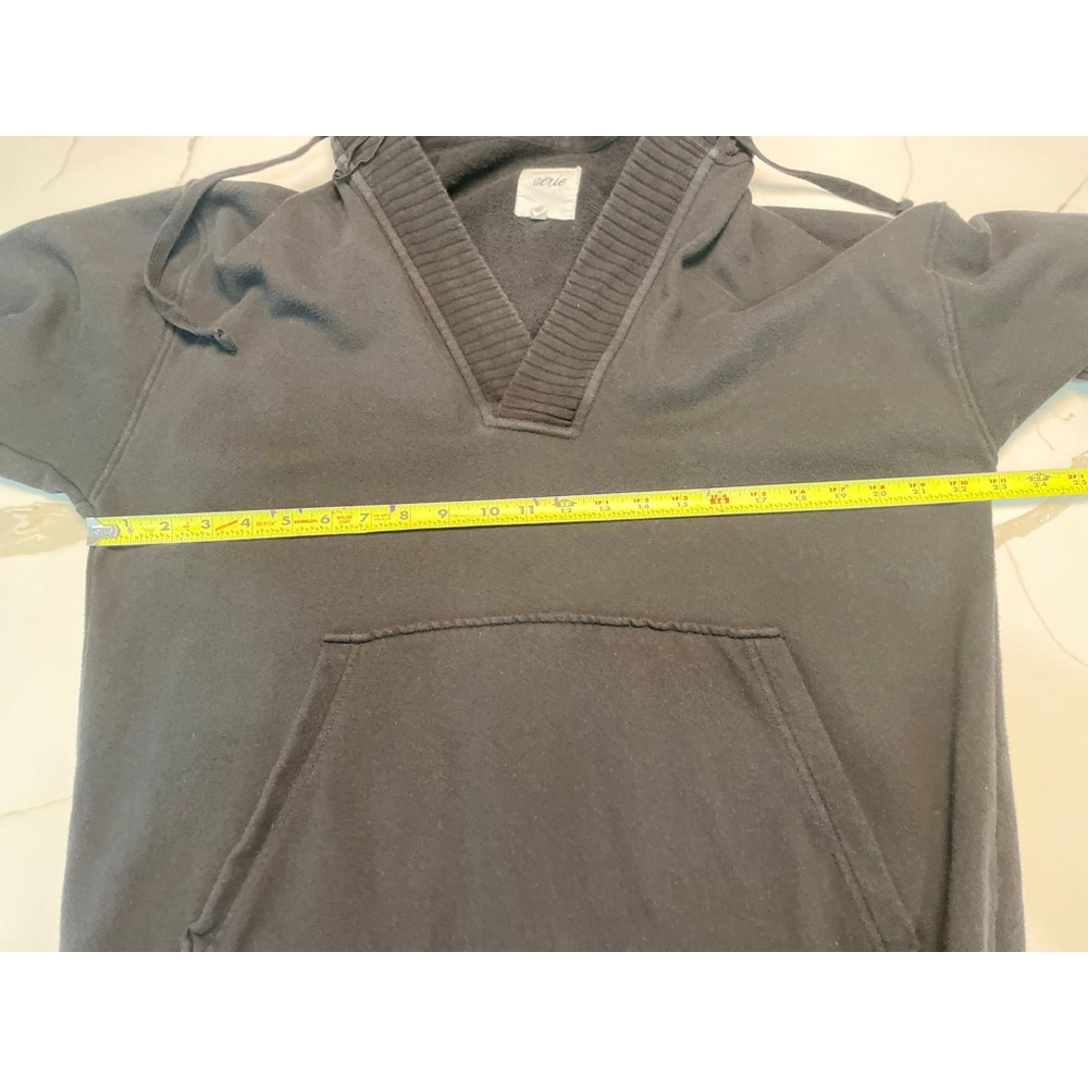 Aerie Down to Earth Henley Hoodie Black Ribbed V-Neck Sweatshirt M Oversized - Picture 6 of 6